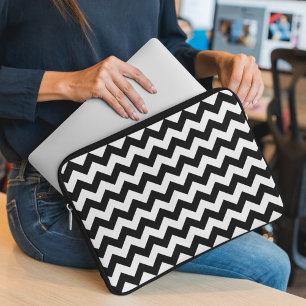 Housse Pour Ordinateur Portable Motif Zigzag noir et blanc, Motif Chevron