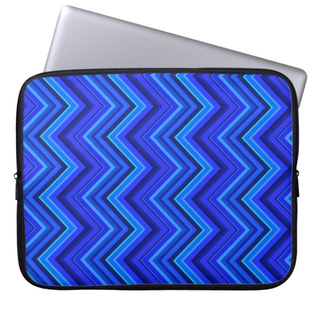 Housse Pour Ordinateur Portable Motif zigzag rayures bleues (Devant)