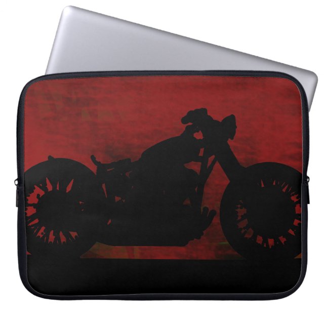 Housse Pour Ordinateur Portable moto noire sur le dos rouge (Devant)