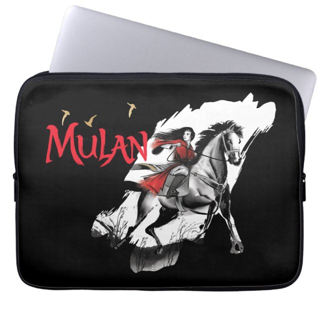 Housse Pour Ordinateur Portable Mulan Riding Black Vent Aquarelle Art (Devant)