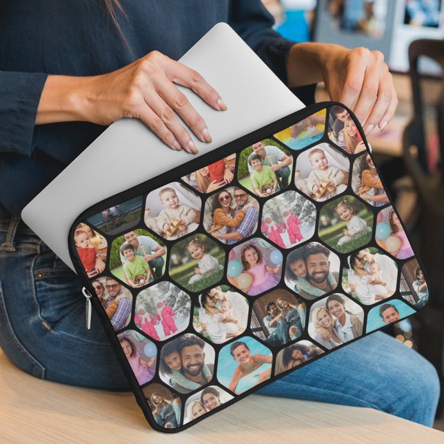 Housse Pour Ordinateur Portable Multi Photo Collage Simple Moderne Hexagon Motif (Créateur téléchargé)