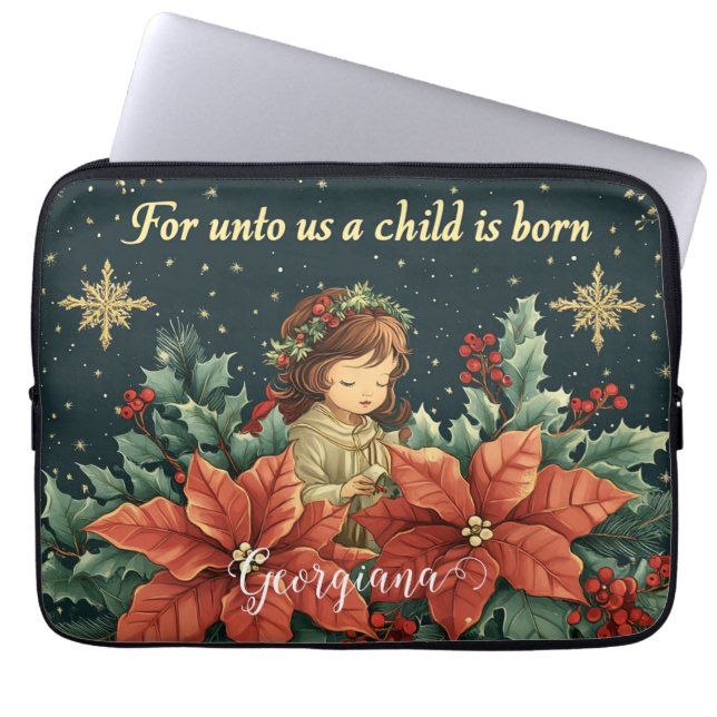 Housse Pour Ordinateur Portable Nativité biblique personnalisée Enfant & Verse (Devant)