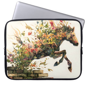 Housse Pour Ordinateur Portable Nature Botanique Cheval Floral Jumping