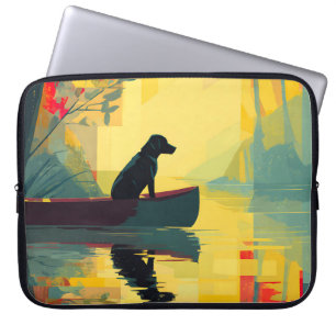 Housse Pour Ordinateur Portable Nature Minimaliste Canot Labrador Noir