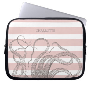 Housse Pour Ordinateur Portable Nautique Vintage Steampunk Octopus sur les rayures