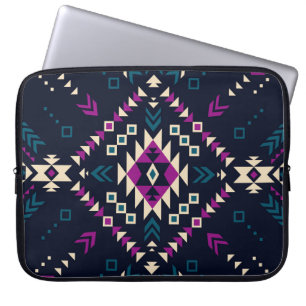 Housse Pour Ordinateur Portable Navajo tribal foncé, géométrique vintage.