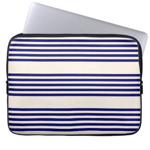 Housse Pour Ordinateur Portable Navy blue and beige five stripes pattern