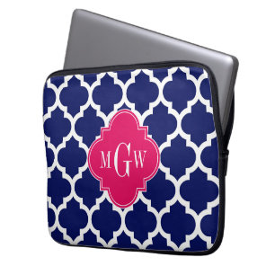 Housse Pour Ordinateur Portable Navy Wht Marocain #5 framboise 3 Initiale Monogram