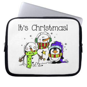 Housse Pour Ordinateur Portable Neiges et pingouins C'est Noël
