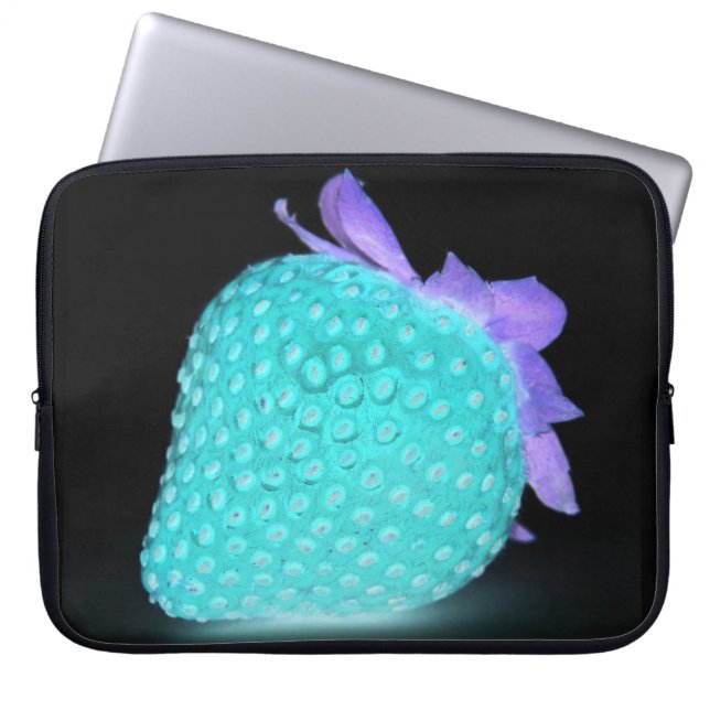 Housse Pour Ordinateur Portable neon de fraise bleue mignon noir (Devant)