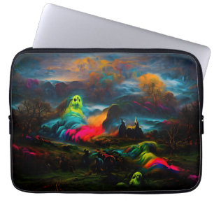 Housse Pour Ordinateur Portable Neon Ghosts dans un paysage d'Imaginaire hanté