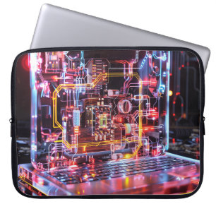 Housse Pour Ordinateur Portable Neon Laptop Circuits Art numérique