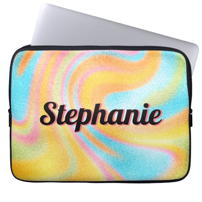 Housse Pour Ordinateur Portable Neon Rainbow Swirl Nom noir personnalisé (Devant)