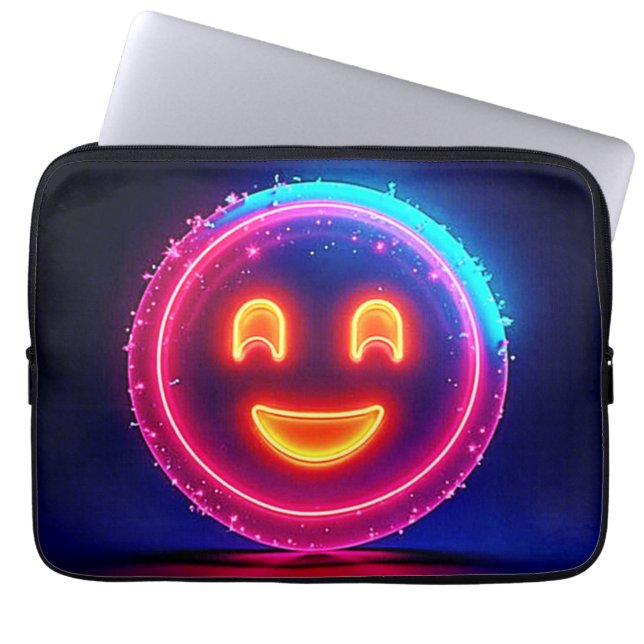 Housse Pour Ordinateur Portable Neon Smile: Bright Happy Glow Design (Devant)