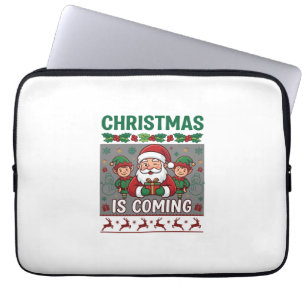Housse Pour Ordinateur Portable Noël arrive Père Noël Elfes Rennes