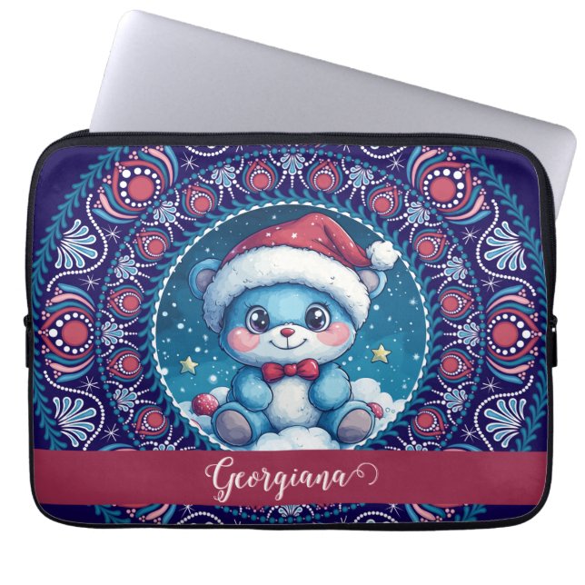 Housse Pour Ordinateur Portable Noël personnalisé Kawaii Ours Dot Mandala (Devant)
