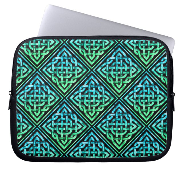 Housse Pour Ordinateur Portable Noeud celtique - Bleu diamant Vert (Devant)
