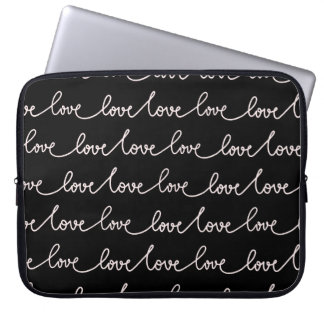HOUSSE POUR ORDINATEUR PORTABLE NOIR AVEC SCRIPT D'AMOUR BLANC