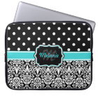 Noir bleu monogramme Damask Polka Dot
