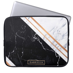 Housse Pour Ordinateur Portable Noir et Marbre blanc