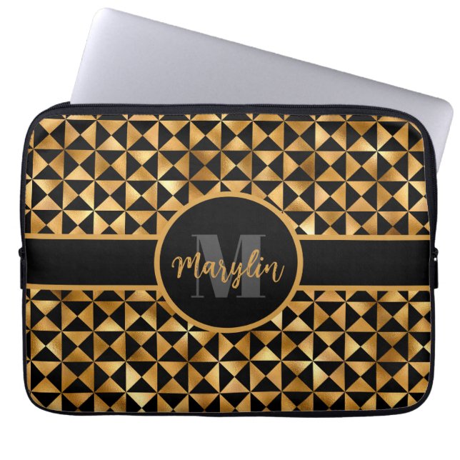 HOUSSE POUR ORDINATEUR PORTABLE NOIR ET OR ÉLÉGANTE TENDANCE (Devant)