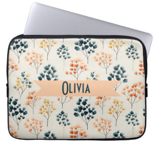 Housse Pour Ordinateur Portable Nom botanique vintage printemps orange et vert