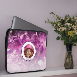Housse Pour Ordinateur Portable Nom De Photo Personnalisé Crystals Purple Ombre