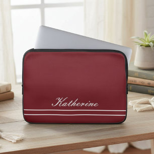 Housse Pour Ordinateur Portable Nom de script Minimaliste Rouge Bourgogne