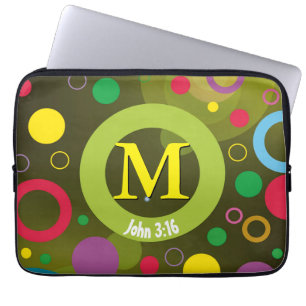 Housse Pour Ordinateur Portable Nom du monogramme Cercle géométrique vert