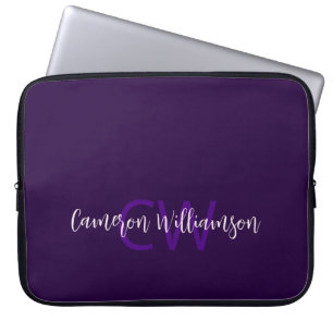 Housse Pour Ordinateur Portable Nom du monogramme Violet profond minimaliste solid