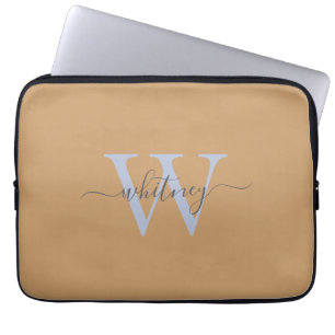 Housse Pour Ordinateur Portable Nom et initiale du monogramme simple de bronze