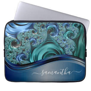 Housse Pour Ordinateur Portable Nom manuscrit Fractal Blue moderne