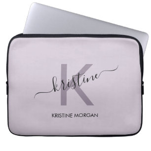 Housse Pour Ordinateur Portable Nom monogramme de script violet moderne
