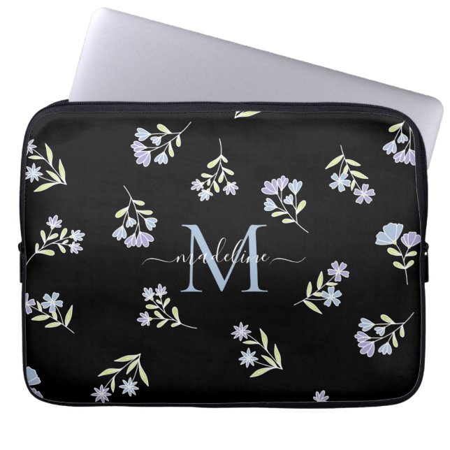 Housse Pour Ordinateur Portable Nom monogramme et bleu initial pourpre (Devant)