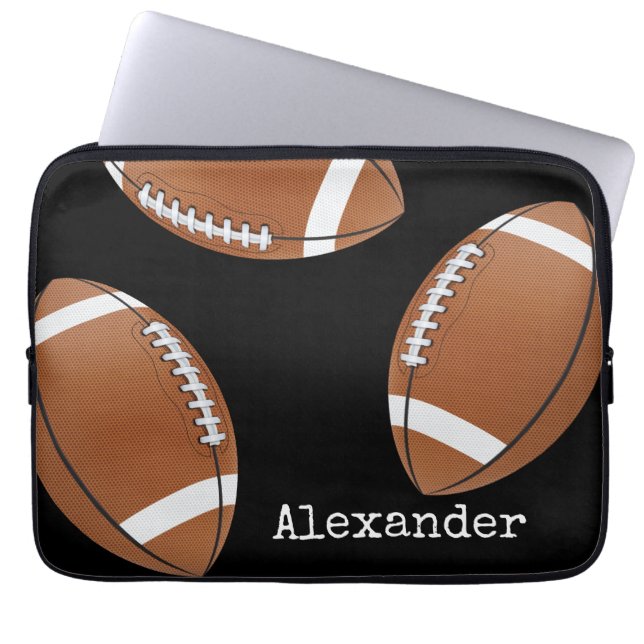 Housse Pour Ordinateur Portable Nom monogramme Football Noir (Devant)