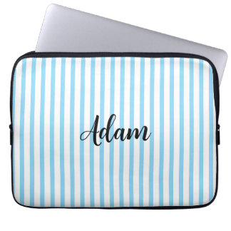 Housse Pour Ordinateur Portable Nom personnalisé avec rayures bleues et blanches e