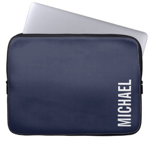 Housse Pour Ordinateur Portable Nom personnalisé bleu marine moderne minimaliste
