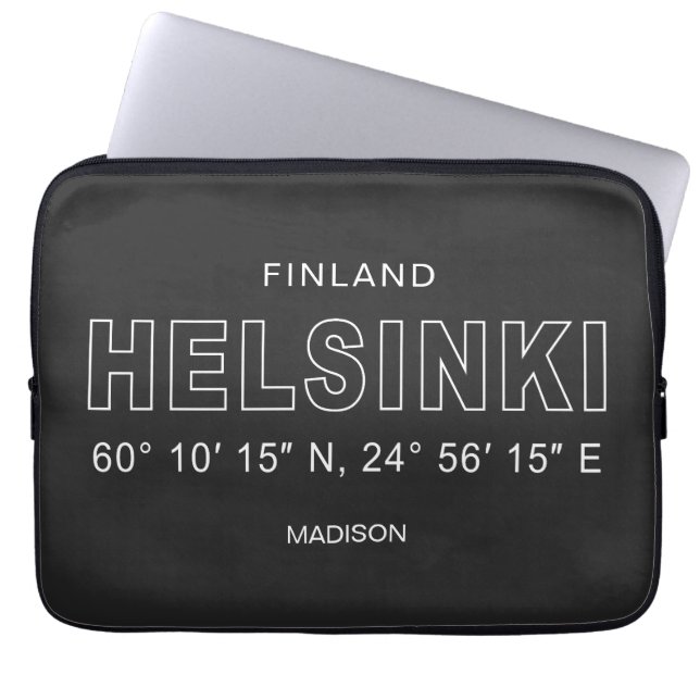 Housse Pour Ordinateur Portable Nom personnalisé Coordonnées d'Helsinki (Devant)