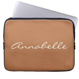 Housse Pour Ordinateur Portable Nom personnalisé écriture marron caramel Minimalis