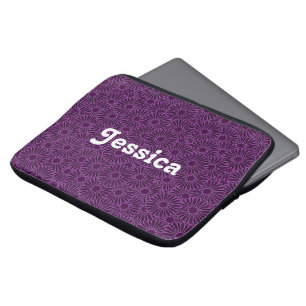 Housse Pour Ordinateur Portable Nom personnalisé fleurs violettes sur noir