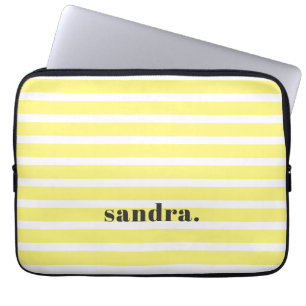 Housse Pour Ordinateur Portable Nom personnalisé gras Rayures Jaune Citron