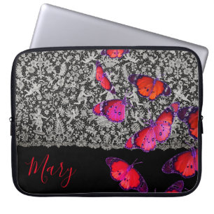 HOUSSE POUR ORDINATEUR PORTABLE NOM PERSONNALISÉ LACE ET BUTTERFLIS NEOPRENE COQUE