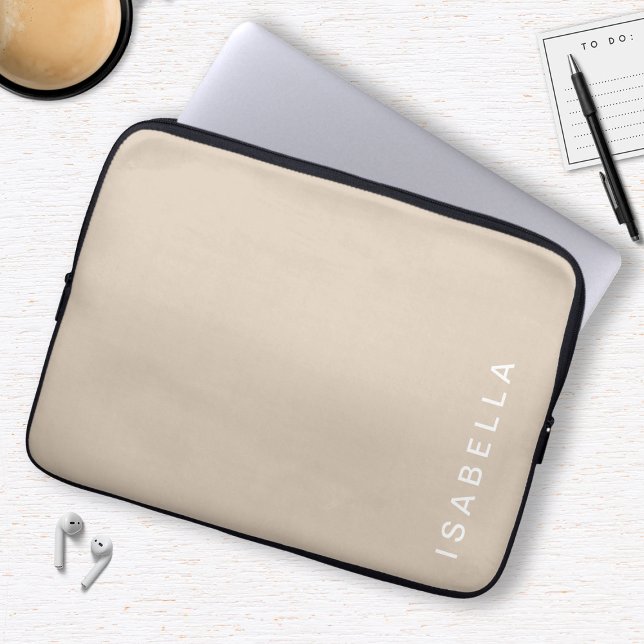 Housse Pour Ordinateur Portable Nom personnalisé minimal moderne beige (Créateur téléchargé)