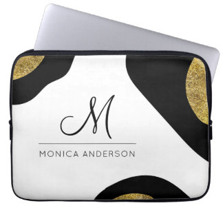 Housse Pour Ordinateur Portable Nom personnalisé & Monogram Gold Abstrait Portable