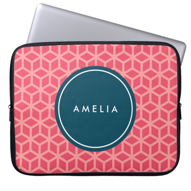 Housse Pour Ordinateur Portable Nom personnalisé Monogramme rose géométrique (Devant)