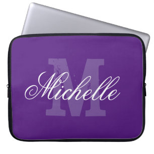 Housse Pour Ordinateur Portable Nom personnalisé monogramme violet manche portable