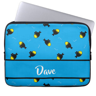 Housse Pour Ordinateur Portable Nom personnalisé poisson motif sur bleu