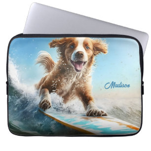 Housse Pour Ordinateur Portable Nom personnalisé Surfing Chien