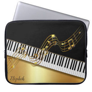 Housse Pour Ordinateur Portable Notes de Musique Dorées Élégantes,Touches de Piano