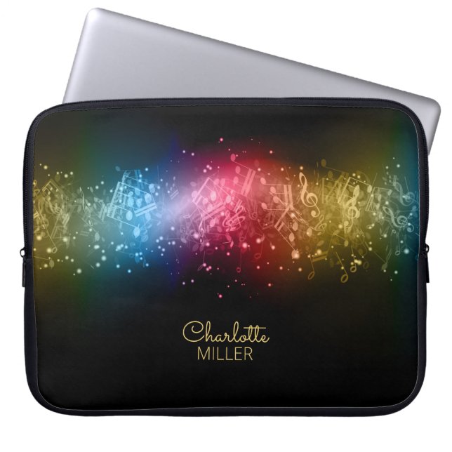 Housse Pour Ordinateur Portable Notes de musique multicolore et nom personnalisé (Devant)